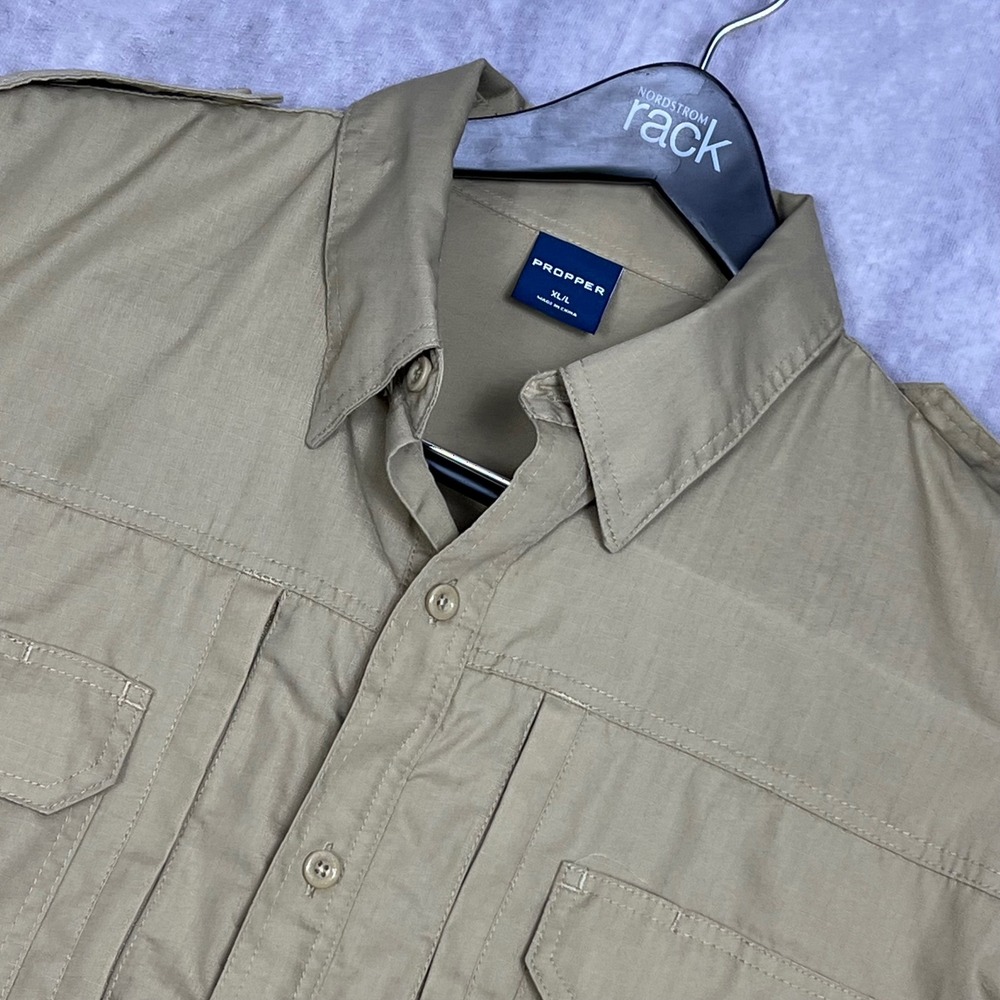 Propper Tactical Shirt Mens XL/L Tan Ripstop Long Sleeve Button Up Excellent